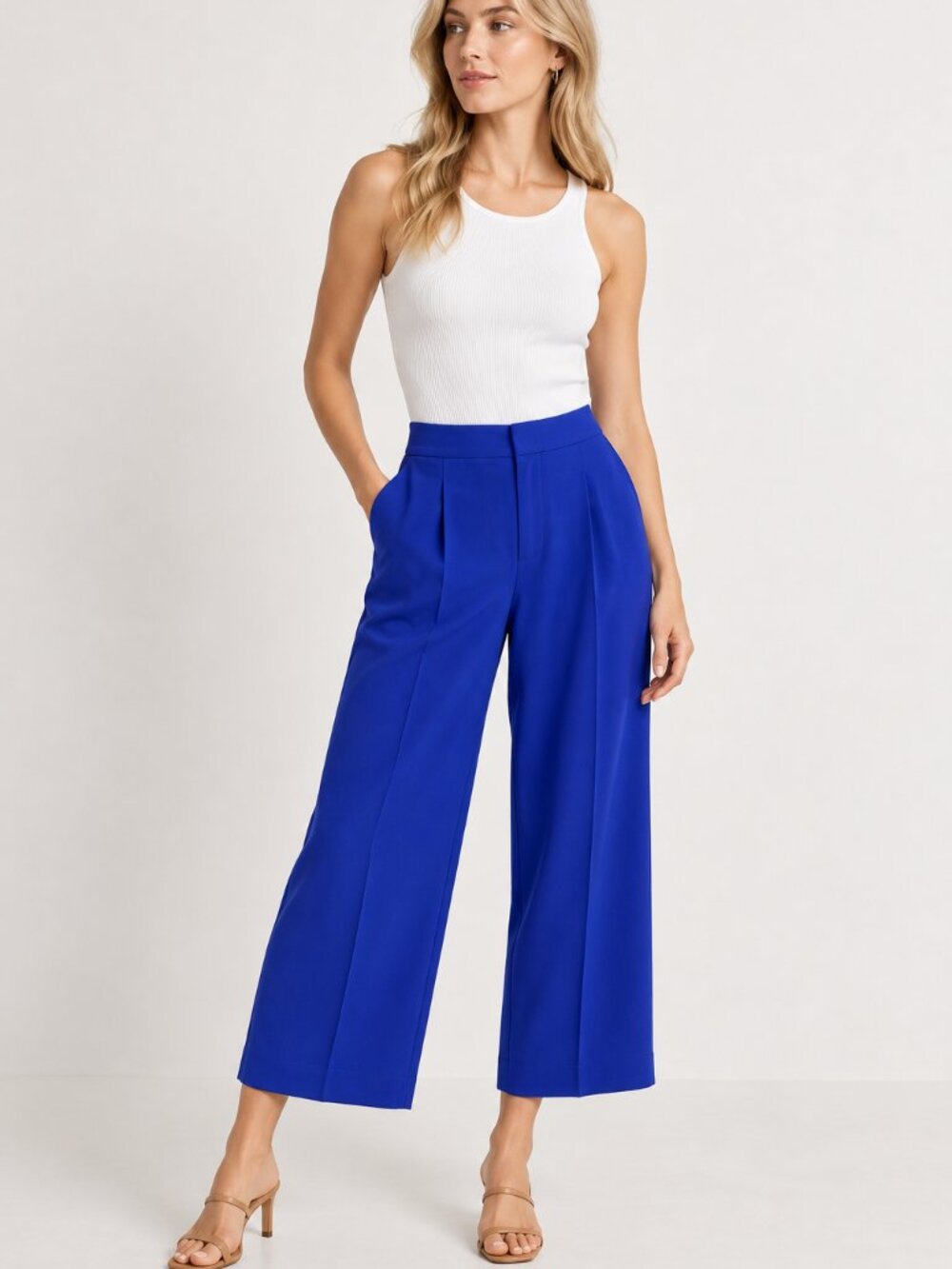 Trina Turk Royal Blue Wide Leg Pleated Pants Size 6